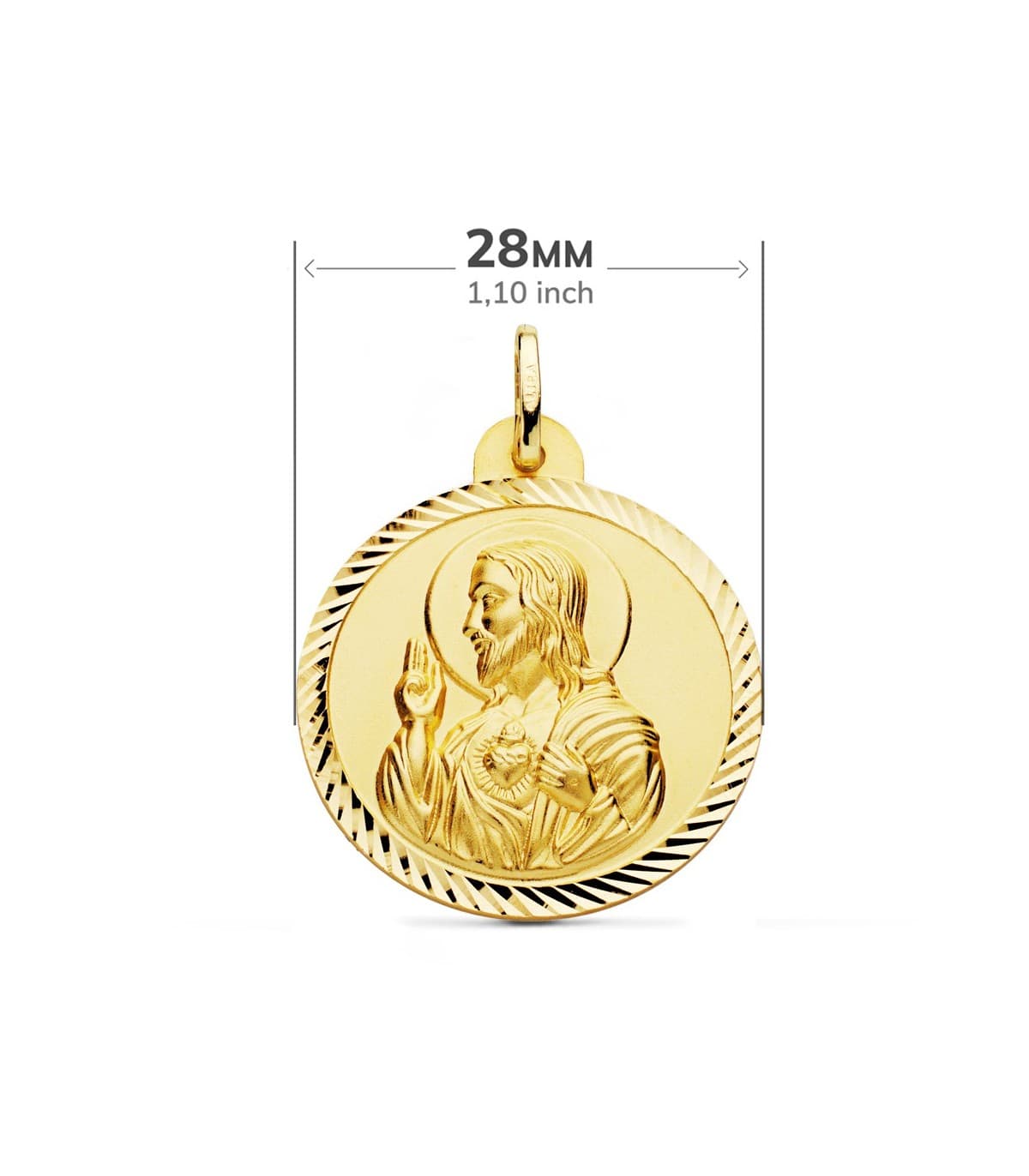 Escapulario Virgen Carmen y Corazón Jesús Medalla Oro 18k hélice 28 mm