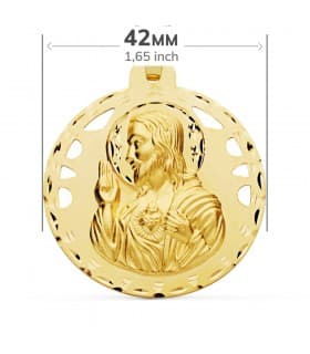Escapulario V. del Carmen y Corazón de Jesús Oro 18k 42 mm Calados