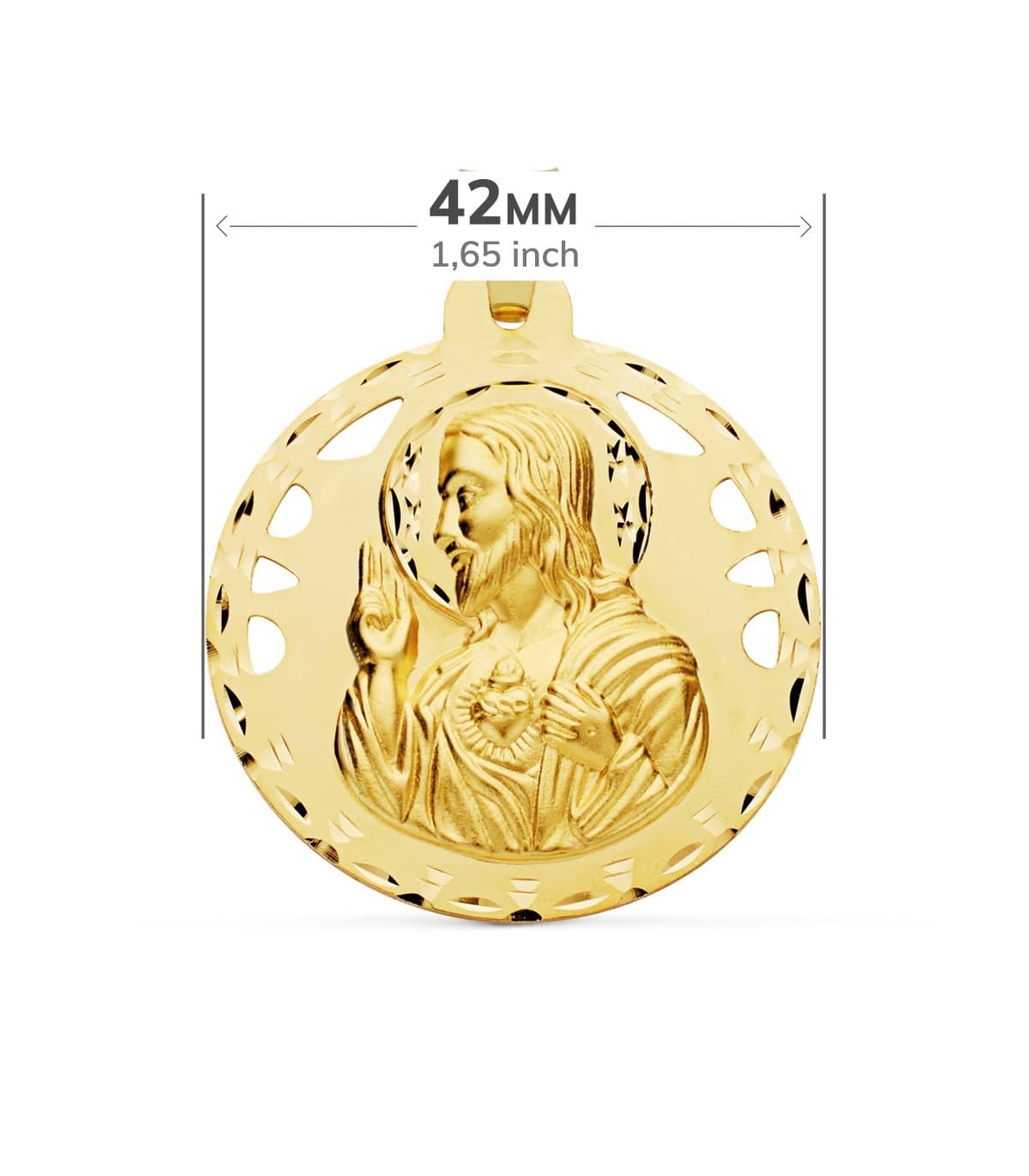 Escapulario V. del Carmen y Corazón de Jesús Oro 18k 42 mm Calados