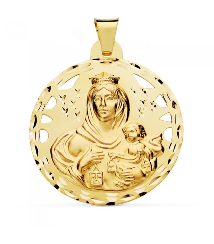 Escapulario V. del Carmen y Corazón de Jesús Oro 18k 42 mm Calados