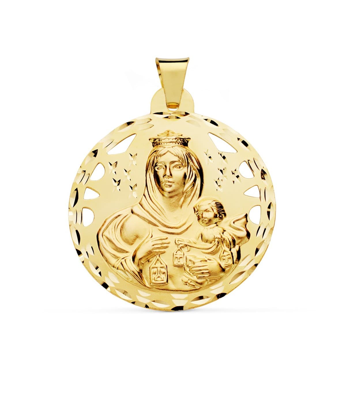 Escapulario V. del Carmen y Corazón de Jesús Oro 18k 42 mm Calados