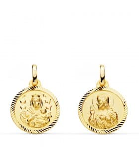 Medalla religiosa oro escapulario corazón de Jesús y virgen del Carmen