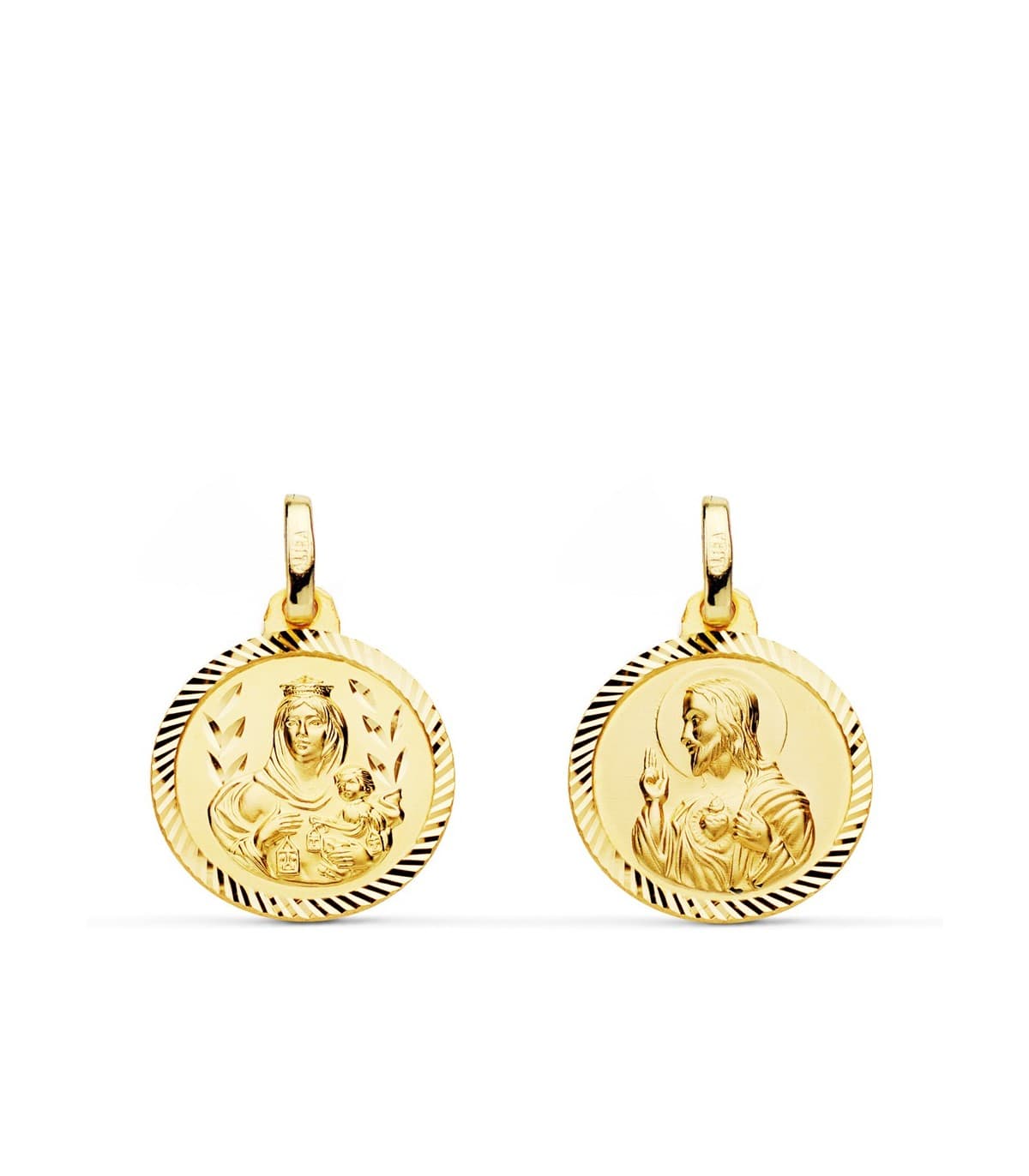 Medalla religiosa oro escapulario corazón de Jesús y virgen del Carmen