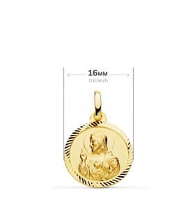 Medalla religiosa oro escapulario corazón de Jesús y virgen del Carmen