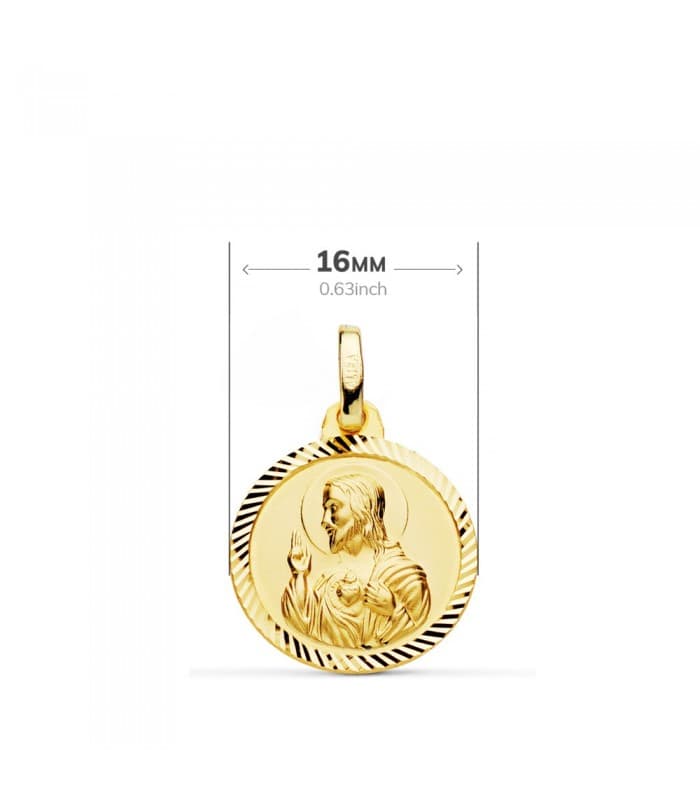Medalla religiosa oro escapulario corazón de Jesús y virgen del Carmen