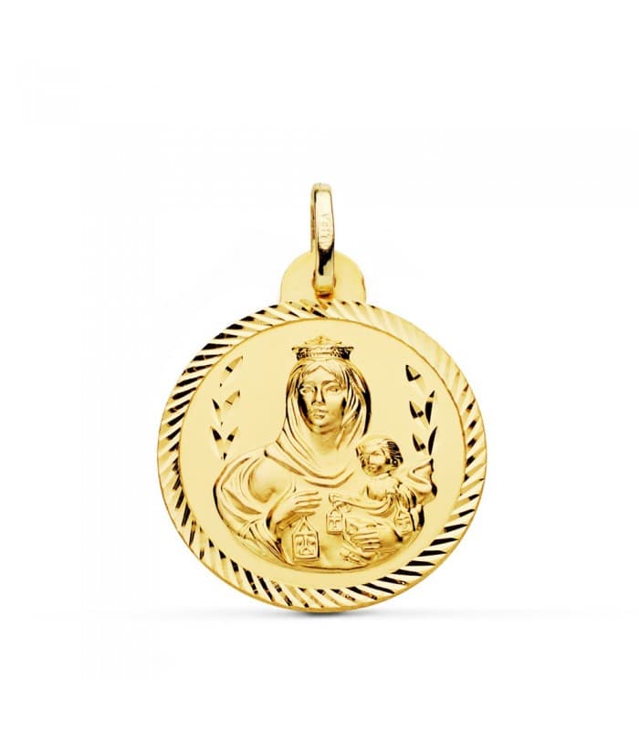 Scapulaire Vierge du Carmel et Coeur de Jésus Or 18K Facetté 24mm