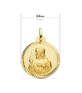 Escapulario Virgen Carmen y Corazón Jesús Medalla Oro 18k hélice 24 mm