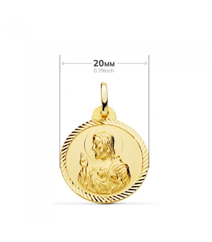 Scapulaire Vierge du Carmel et Sacré Coeur Or 18K Facetté 20mm