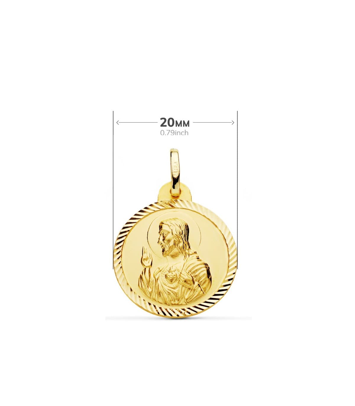 Escapulario Virgen Carmen y Corazón Jesús Medalla Oro 18k hélice 20 mm