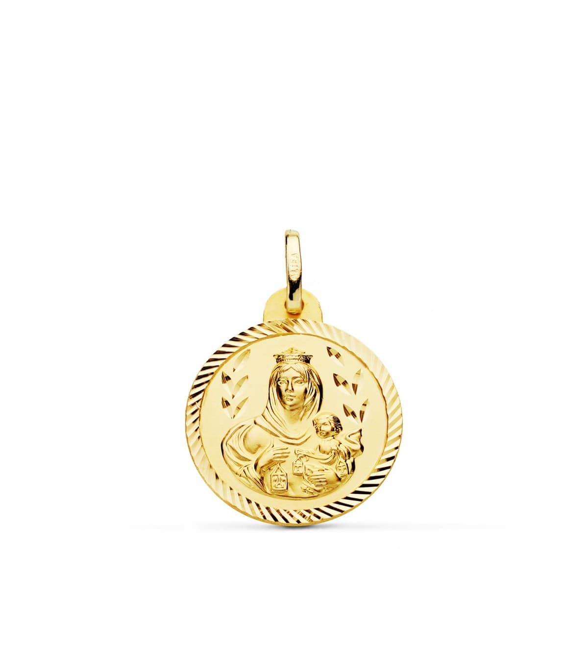 Escapulario Virgen Carmen y Corazón Jesús Medalla Oro 18k hélice 20 mm