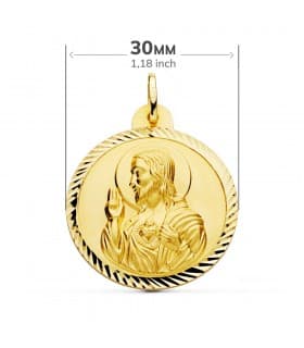 Escapulario Virgen Carmen y Corazón Jesús Medalla Oro 18k hélice 30 mm