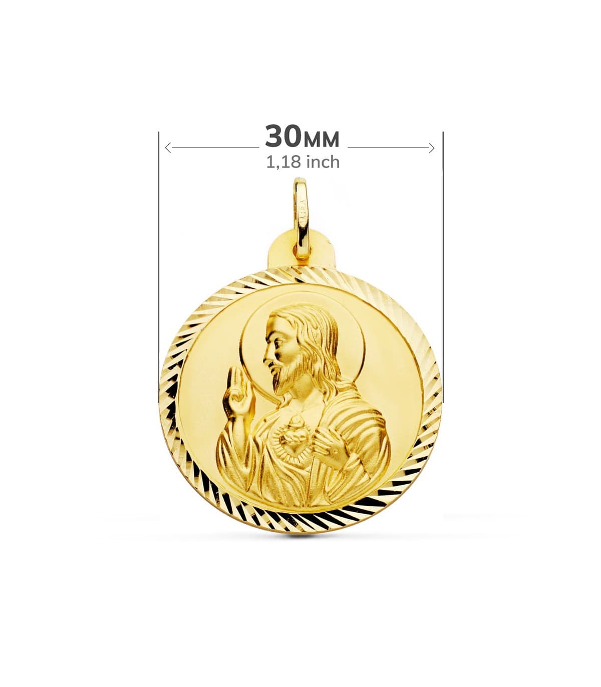 Scapulaire Vierge du Carmel et Sacré Coeur Or 18K Facetté 30mm