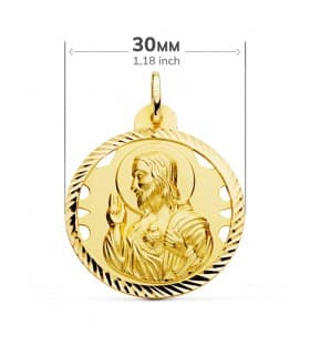 Escapulario V. del Carmen y Corazón de Jesús Oro 18k 30 mm Calados