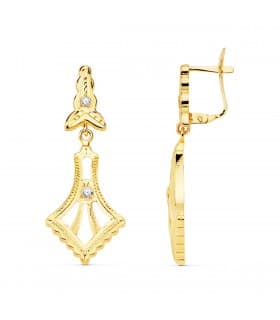 Orecchini pendenti, ideali da donna, finitura lavorata oro 18kt 35mm, stile fantasia ricamati