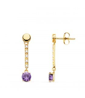 Orecchini pendenti oro giallo 18kt - Zircone ametista, viola - Per donna e matrimonio