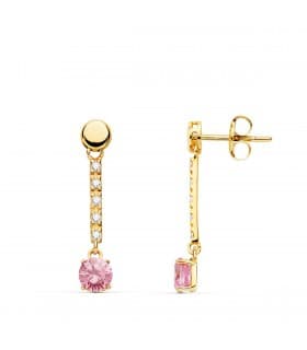 Orecchini pendenti oro giallo 18kt - Zircone Rosa - Per donna e matrimonio
