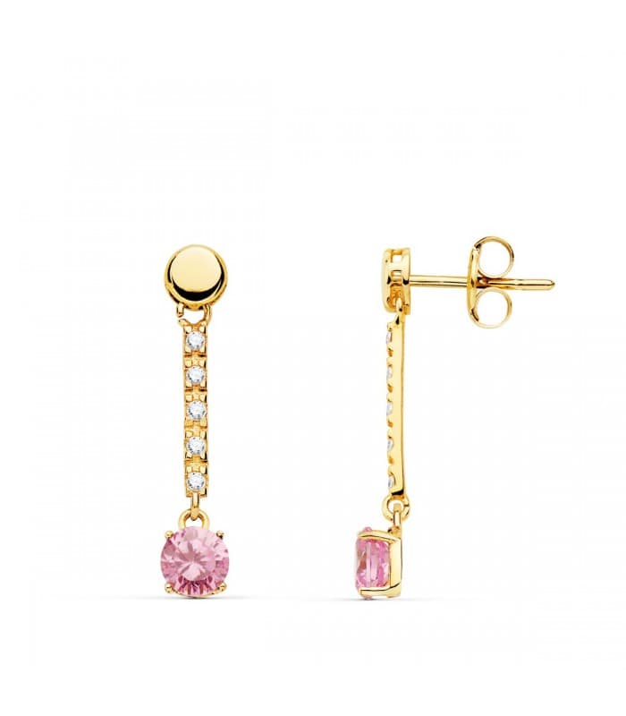 Ohrstecker mit Zirkonia Rosa – Ohrhänger 18K Gold | Damenschmuck - Hochzeit