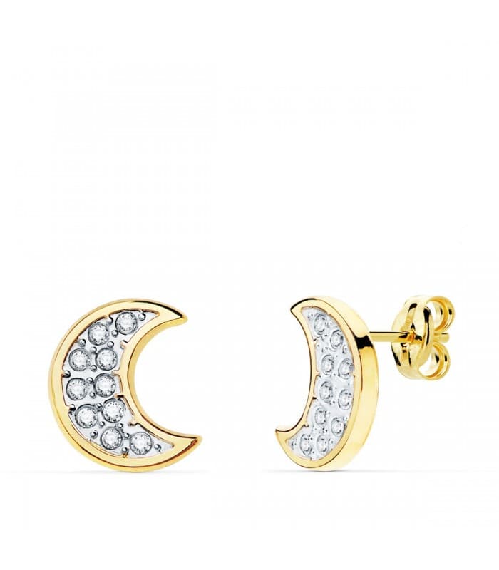 Mond Ohrstecker Weiss-Gelbgold 18 karat 750er | Ohrringe Damen Gold 21074