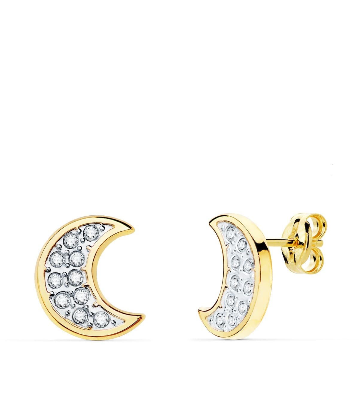 Pendientes Lunas Oro Bicolor 18K Luna 11mm