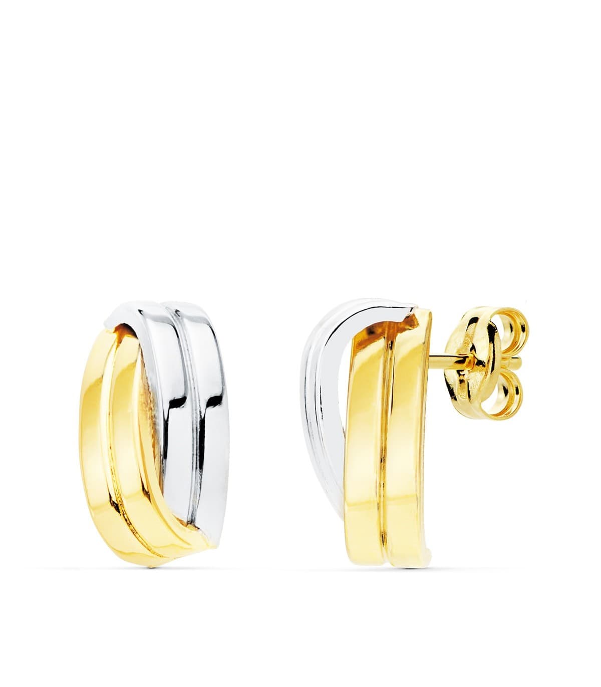 Ohrstecker Gold 18K - Creolen Glatt, Gewölbte, Gelb- und Weissgold | Damen Ohrringe Atlanta Bicolor