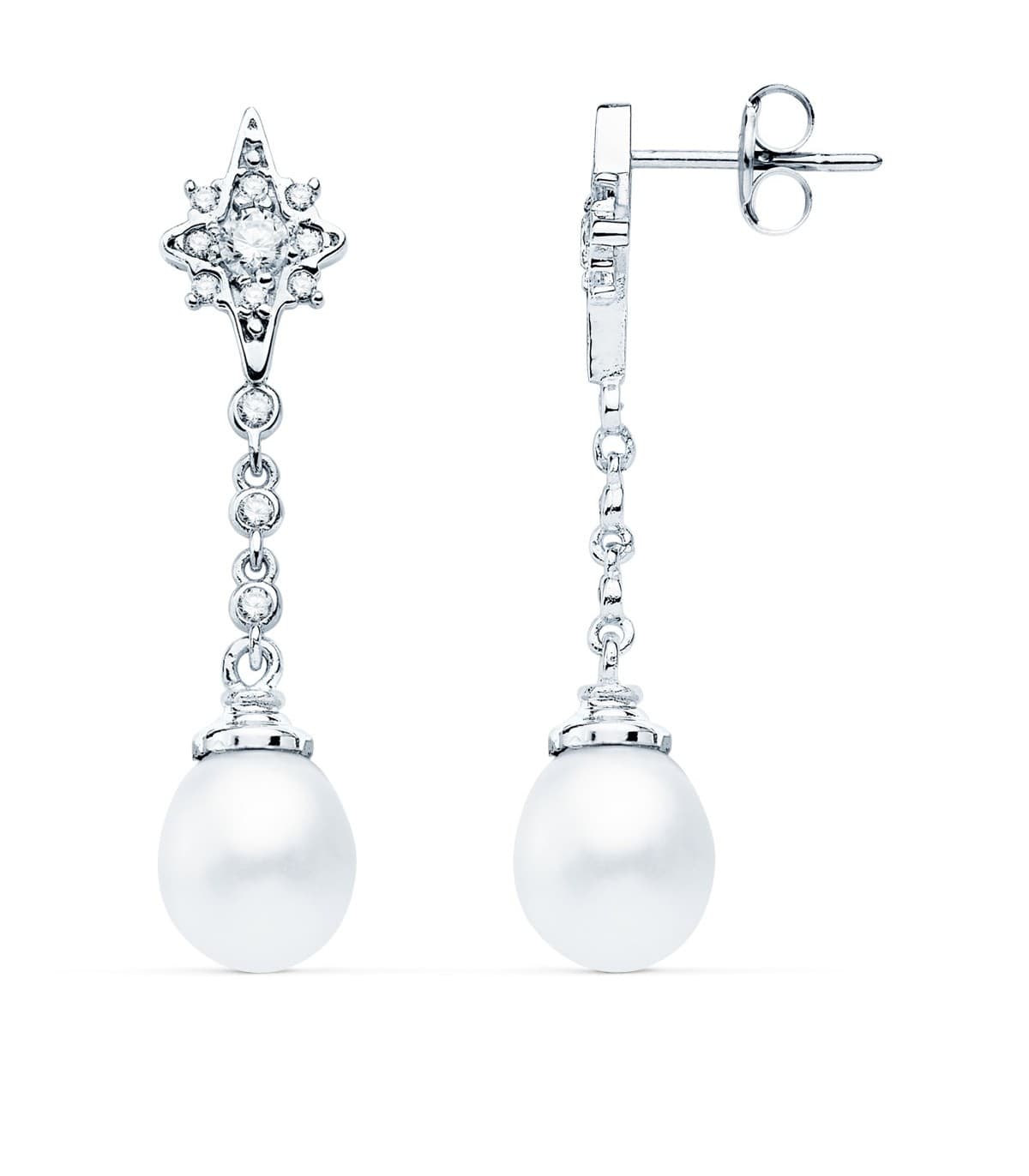 Boucles d'oreilles Mariée Nadine Or Blanc 18K Perle