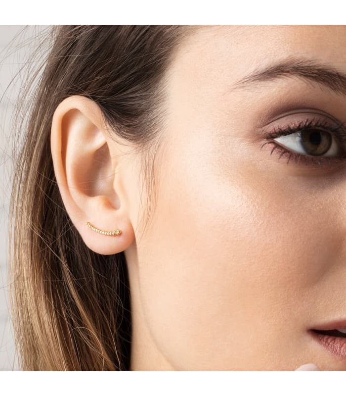 Ear climber Gelbgold 750 Ohrstecker - Ohrklemmen weiß Zirkonia |Ohrschmuck Damen