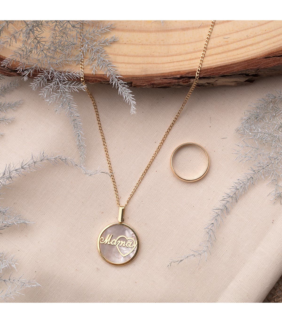 Colgante Nácar Mensaje texto Mamá Corazón Oro Amarillo 18K 20mm Grabado madre