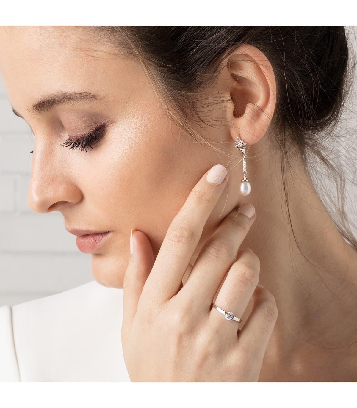 Boucles d'oreilles Mariée Iraide Or Blanc 18K Perle