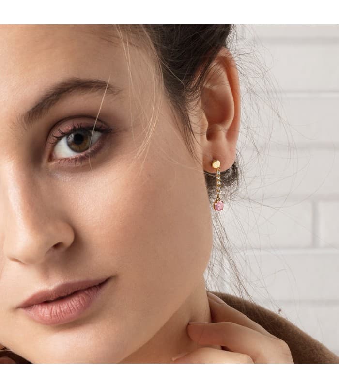 Orecchini pendenti oro giallo 18kt - Zircone Rosa - Per donna e matrimonio