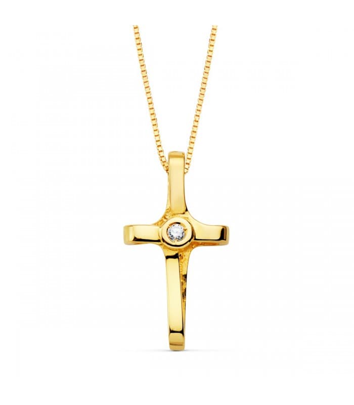 Gargantilla Cruz Oro 18K Diamante 0.015 Qt.