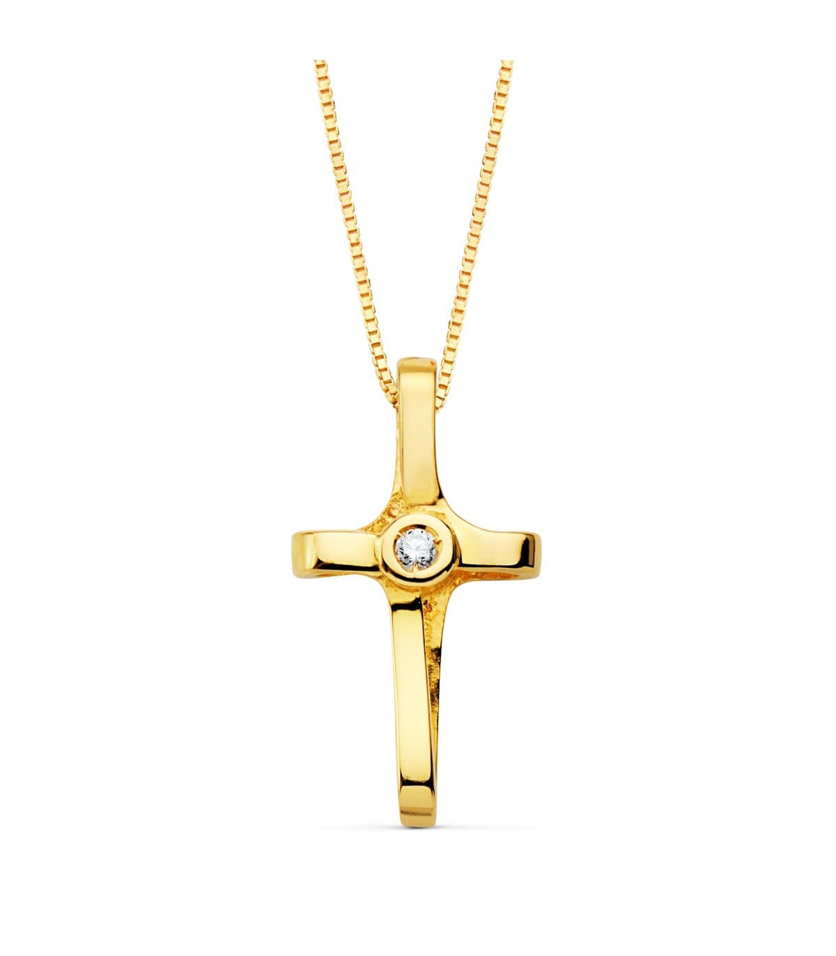 Gargantilla Cruz Oro 18K Diamante 0.015 Qt.