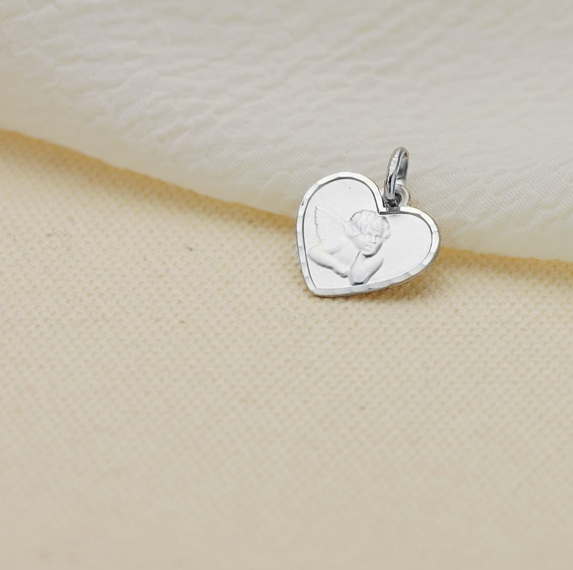Medaille ange en or blanc 9 carats